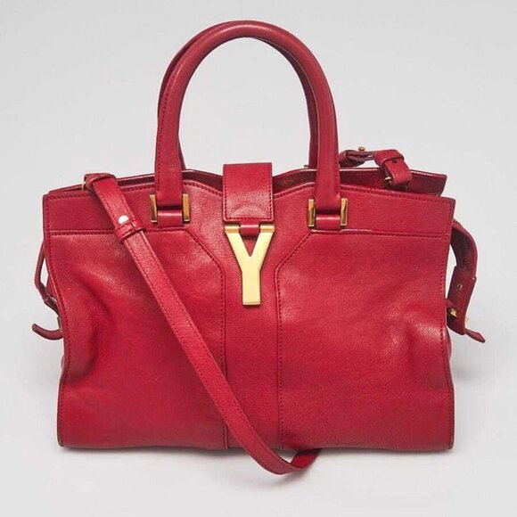 Yves Saint Laurent Red Calfskin Leather Small Cabas ChYc Bag - Picture 1 of 12